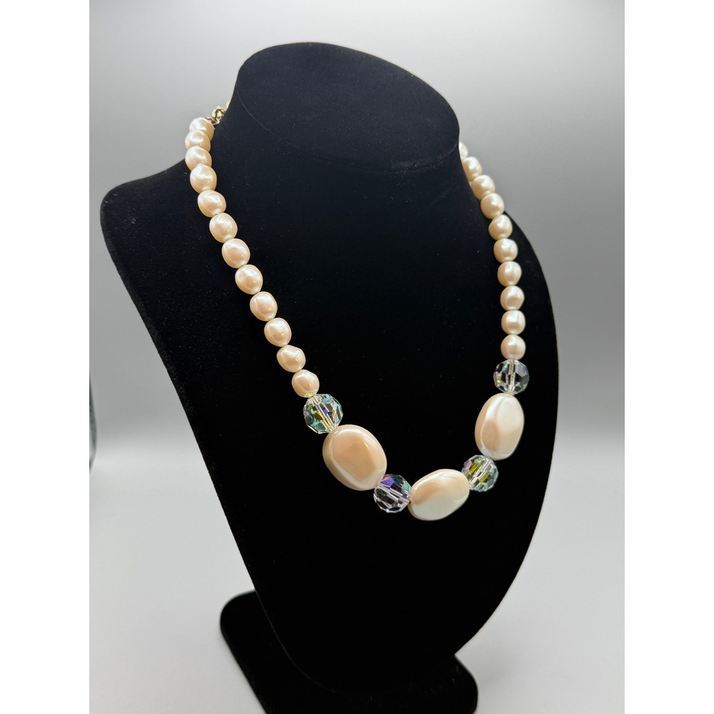 Vintage YSL Yves Saint Laurent Faux Pearl and Crystal Statement Necklace #1049 - Picture 2 of 5